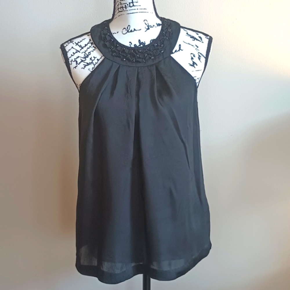 Michael Kors Black Halter Style Blouse With Beading Around Neckline